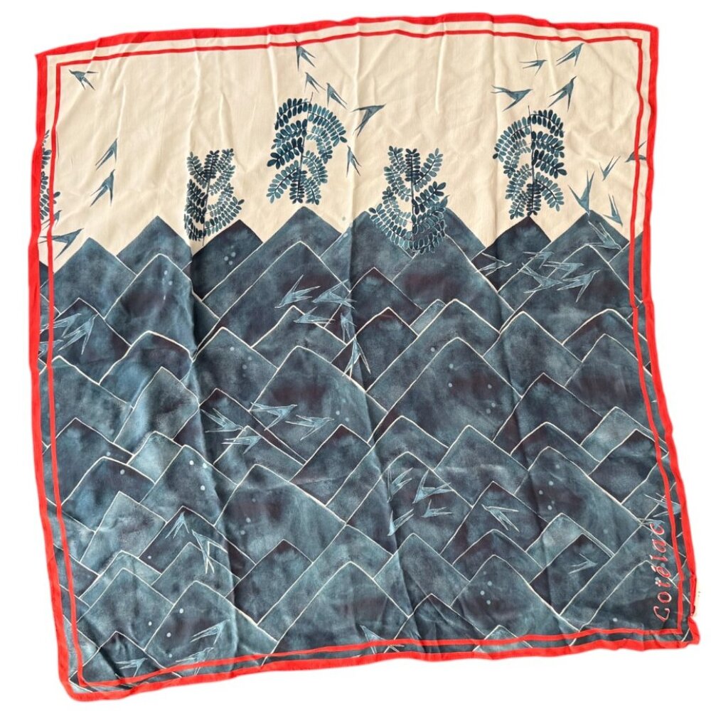 NWT 100% Silk Cotelac Blue Mountain Square Scarf - Made in India 32" x 32"